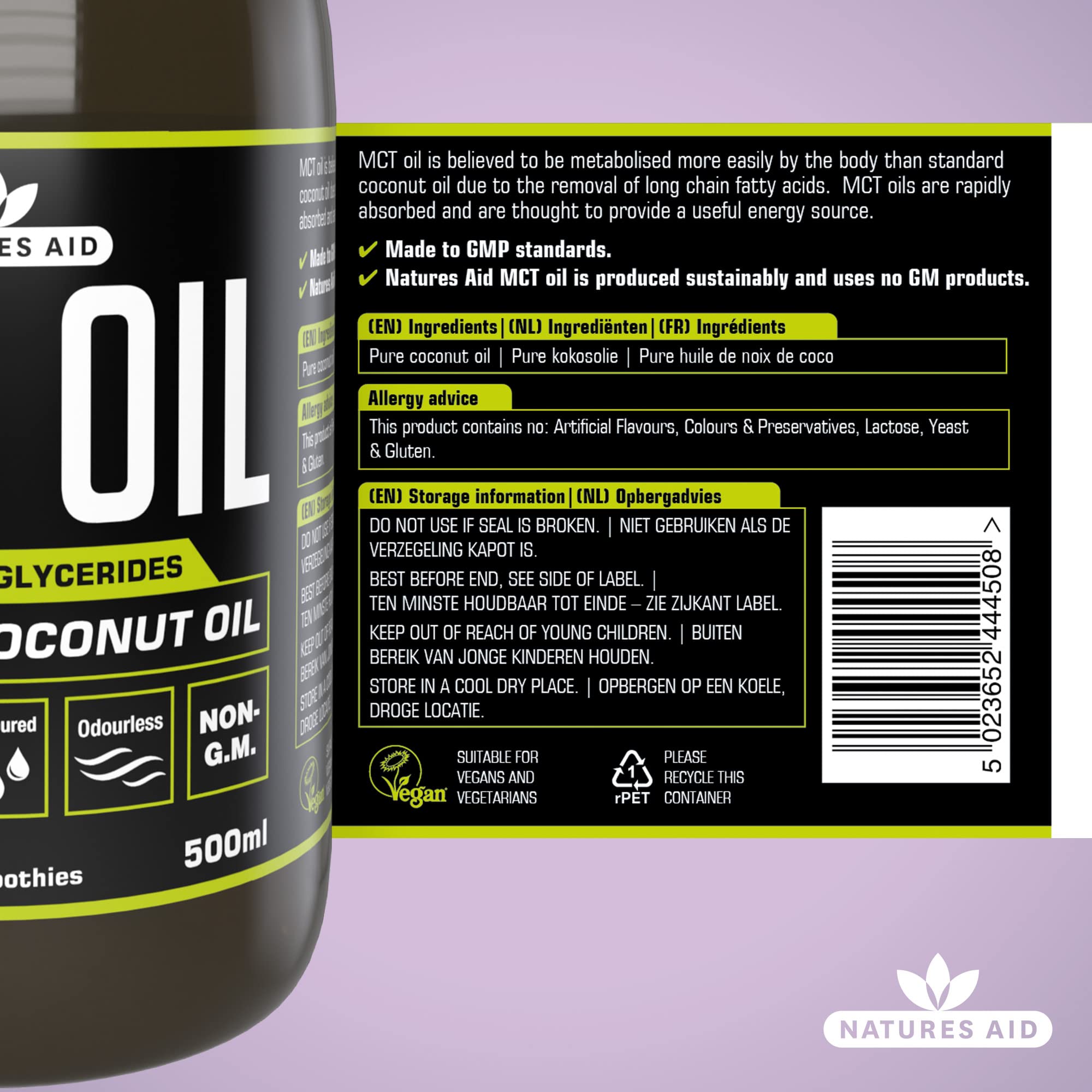 Natures Aid 100% MCT Oil 500ml Coconut Derived Liquid Supplement Keto and Paleo Friendly Vegan Gluten Free Energy Support for Coffee - BBE 02/2027