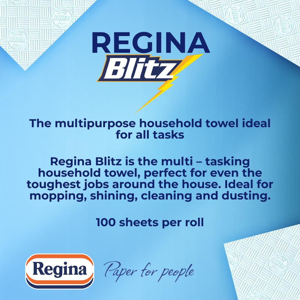 Regina Blitz Household Towels 12 Triple Layered Rolls 70 Sheets Per Roll Extra Large Kitchen Roll Recyclable Paper Packaging FSC Certified
