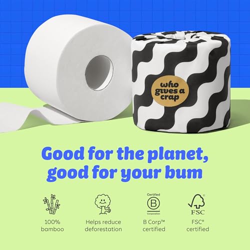 Who Gives A Crap Premium Bamboo Toilet Roll Box of 48 Rolls 3-Ply 370 Sheets Sustainable Biodegradable Plastic-Free Eco Friendly Bath Tissue