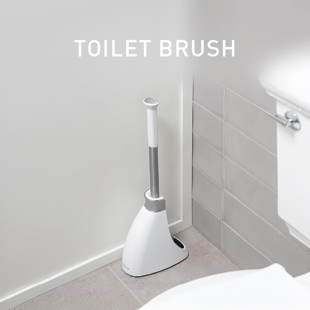 Simplehuman BT1083 Toilet Brush and Holder White Plastic with Stainless Steel Handle Drip-Free Design Bathroom Cleaning Set Removable Head - Damaged Box