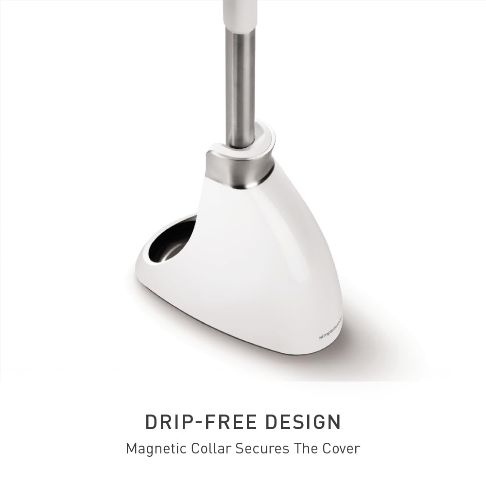 Simplehuman BT1083 Toilet Brush and Holder White Plastic with Stainless Steel Handle Drip-Free Design Bathroom Cleaning Set Removable Head - Damaged Box