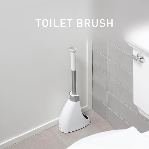 Simplehuman BT1083 Toilet Brush and Holder White Plastic with Stainless Steel Handle Drip-Free Design Bathroom Cleaning Set Removable Head - Damaged Box