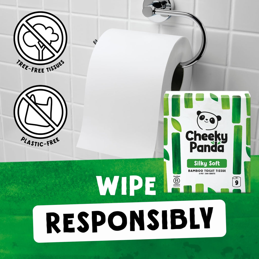 The Cheeky Panda Bamboo Toilet Rolls 45 Pack - 5 x 9 Rolls 3 Ply Eco Friendly Plastic Free Sustainable Compostable Loo Paper Bulk Buy - Damaged Box