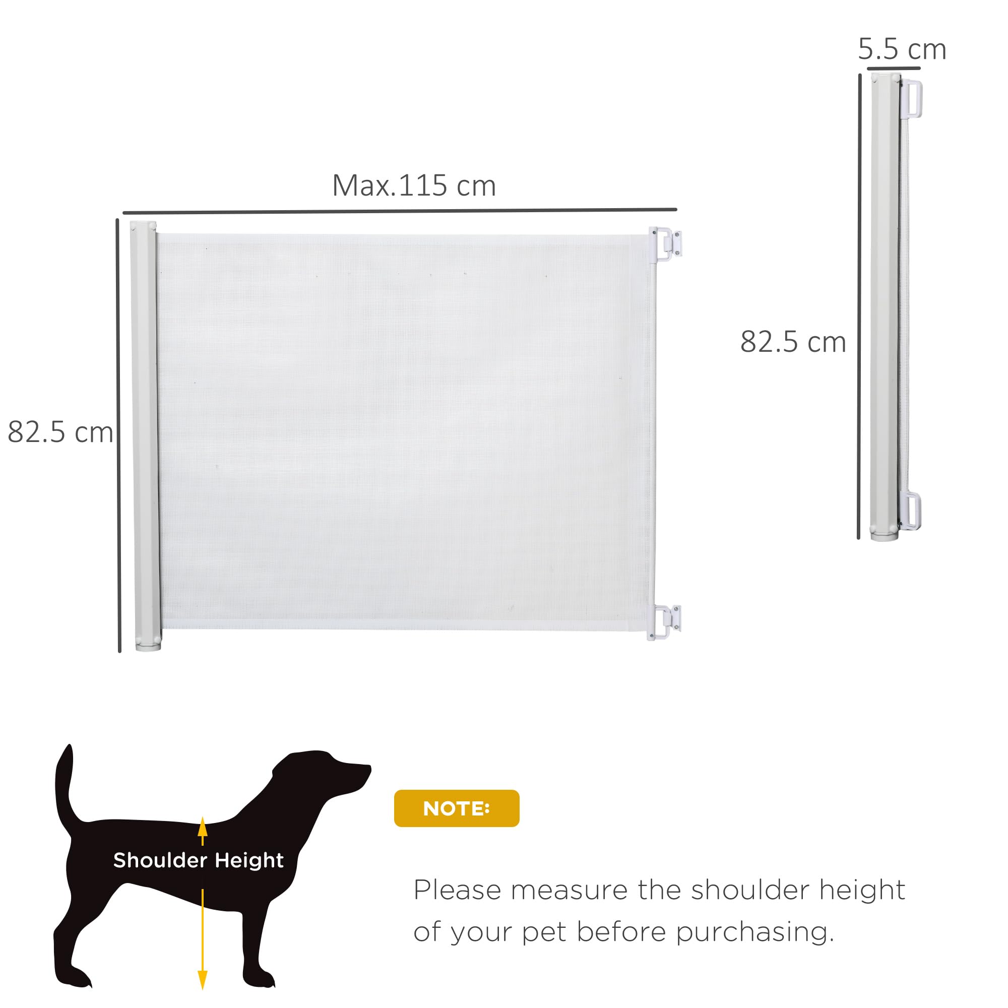PawHut Retractable Dog Gate Mesh Pet Safety Barrier Extends to 115cm Indoor Guard for Stairs and Doorways White - Damaged Box