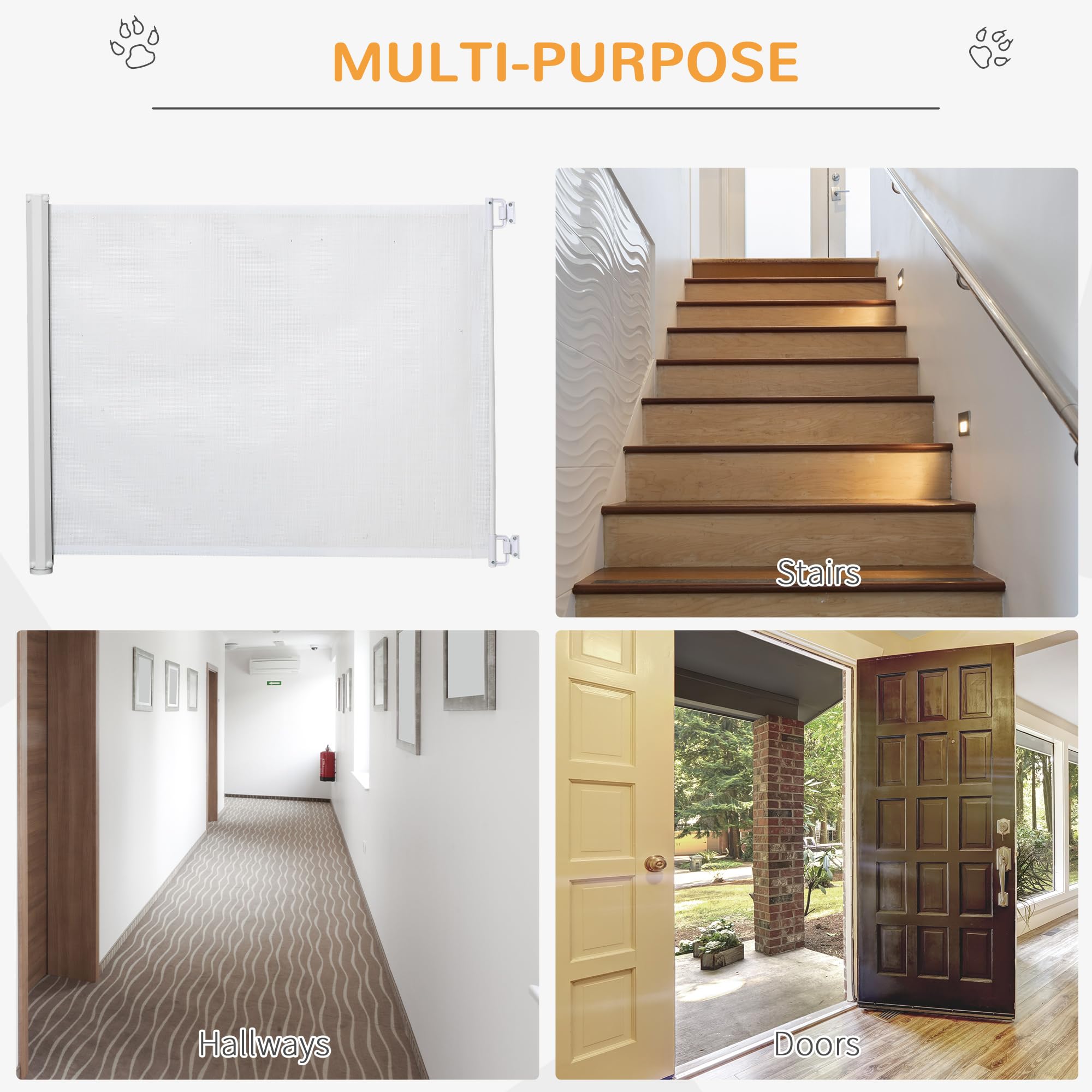 PawHut Retractable Dog Gate Mesh Pet Safety Barrier Extends to 115cm Indoor Guard for Stairs and Doorways White - Damaged Box