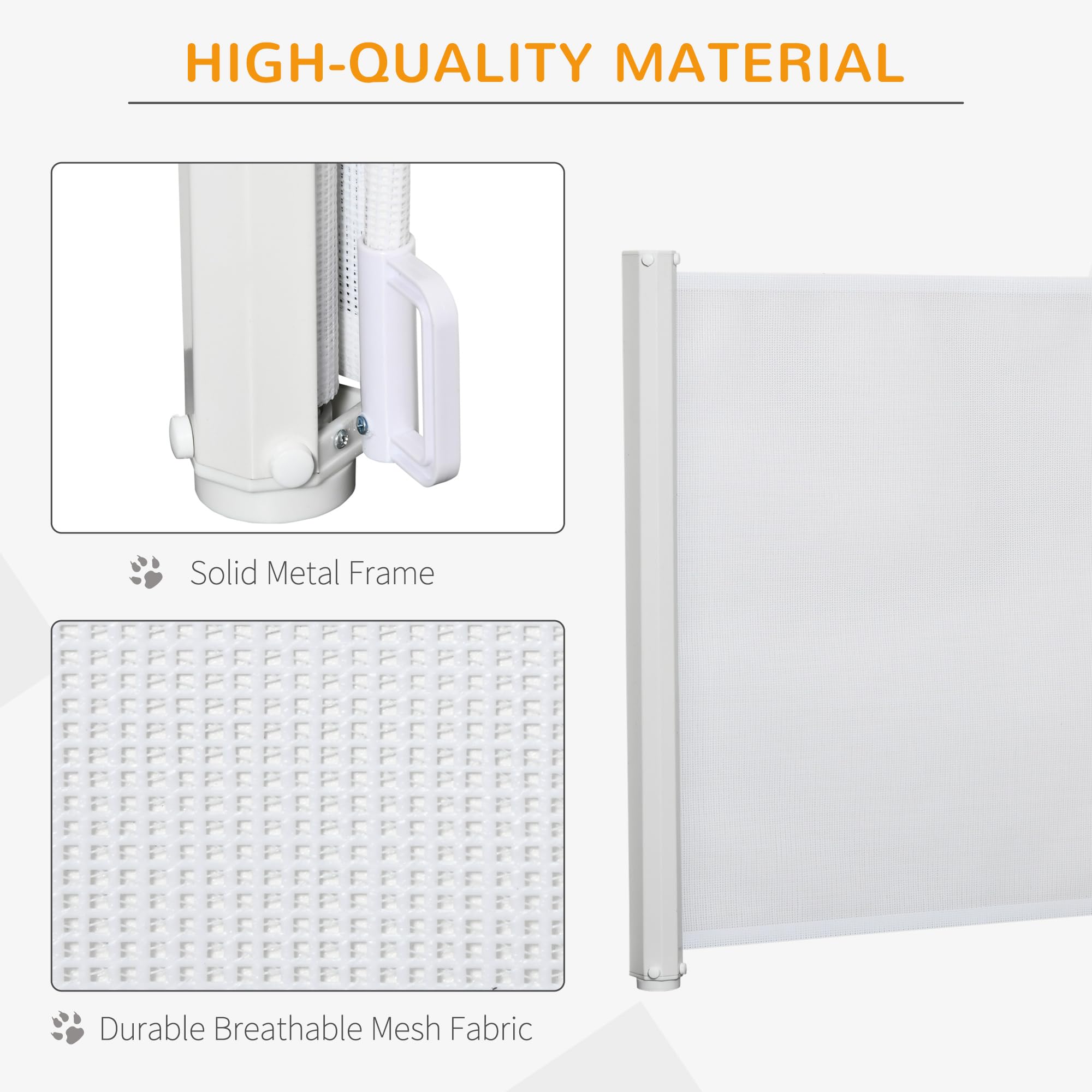 PawHut Retractable Dog Gate Mesh Pet Safety Barrier Extends to 115cm Indoor Guard for Stairs and Doorways White - Damaged Box