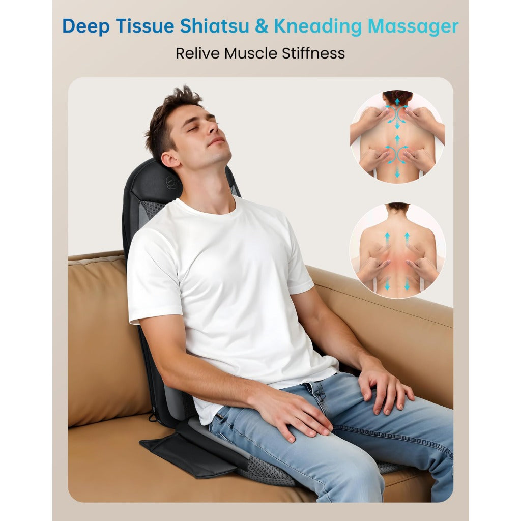 Comfier Shiatsu Back Massager with Heat Massage Chair Pad Deep Tissue Kneading and Vibration Seat Cushion for Neck Back and Hip Relief - Damaged Box