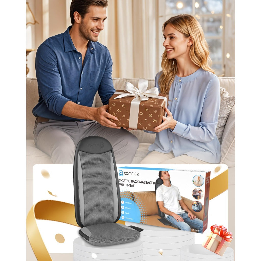 Comfier Shiatsu Back Massager with Heat Massage Chair Pad Deep Tissue Kneading and Vibration Seat Cushion for Neck Back and Hip Relief - Damaged Box