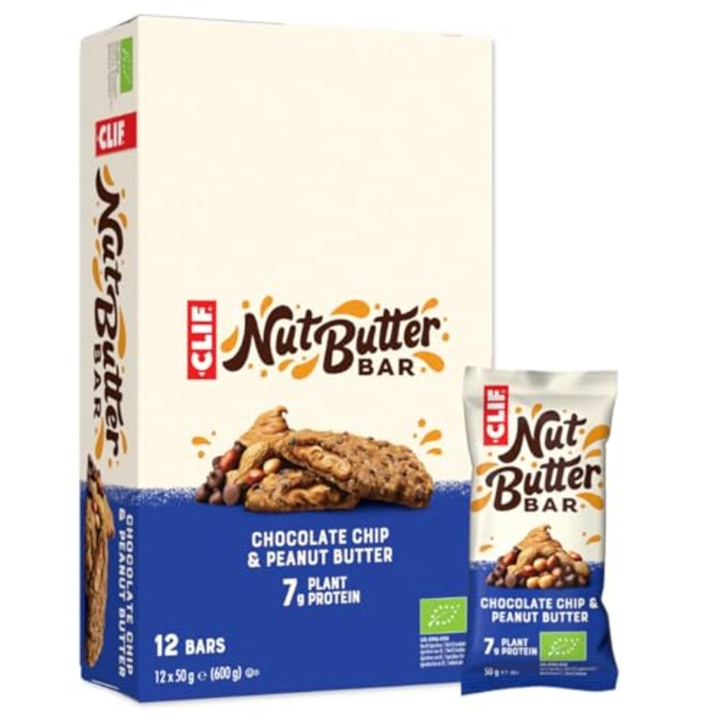 Clif Nut Butter Bar Chocolate Chip and Peanut Butter 12 x 50g Pack Organic Plant Based Protein Snack Bars 7g Protein Energy Bars - Damaged Box - BBE 04/2026