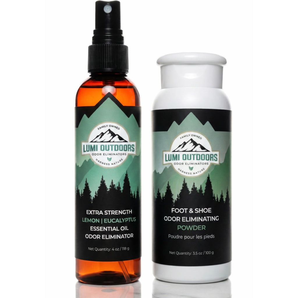 Lumi Outdoors Natural Shoe Deodorizer Spray and Foot Odor Eliminator Extra Strength Lemon Eucalyptus Scent 118ml Boot and Sneaker Freshener - Damaged Box