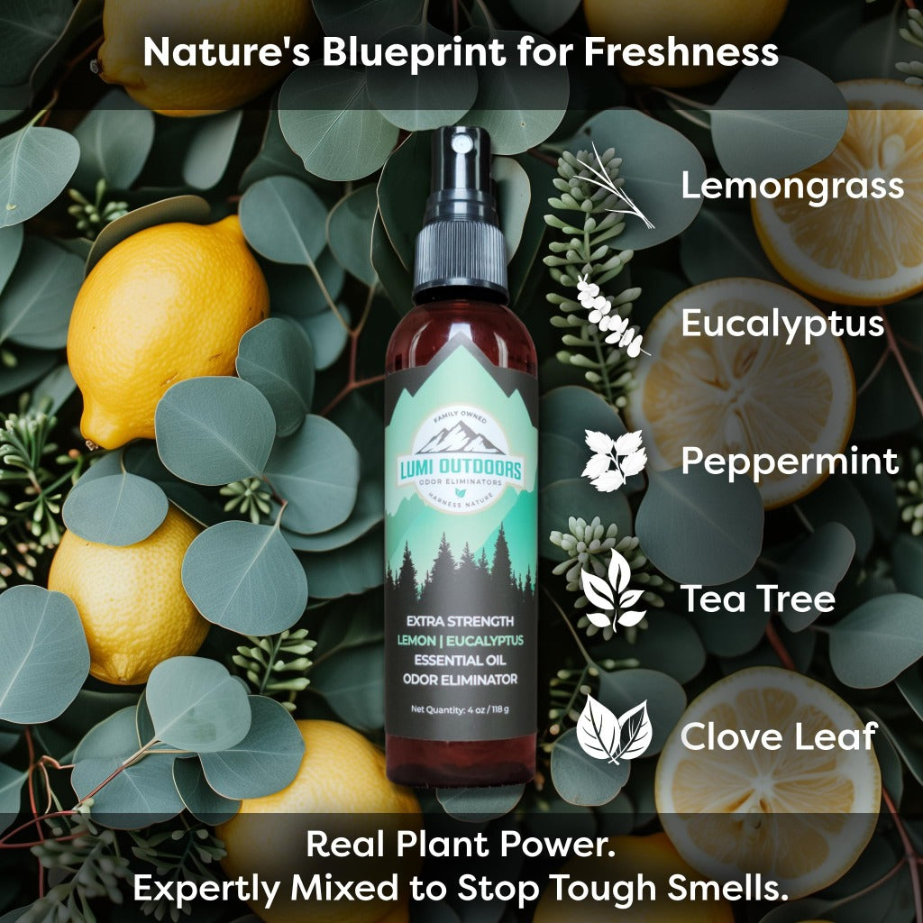 Lumi Outdoors Natural Shoe Deodorizer Spray and Foot Odor Eliminator Extra Strength Lemon Eucalyptus Scent 118ml Boot and Sneaker Freshener - Damaged Box