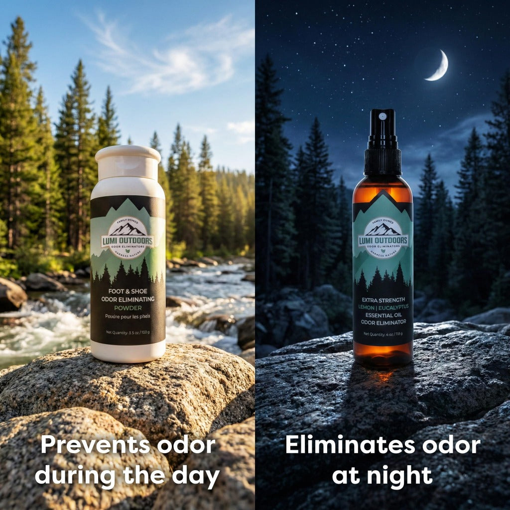 Lumi Outdoors Natural Shoe Deodorizer Spray and Foot Odor Eliminator Extra Strength Lemon Eucalyptus Scent 118ml Boot and Sneaker Freshener - Damaged Box