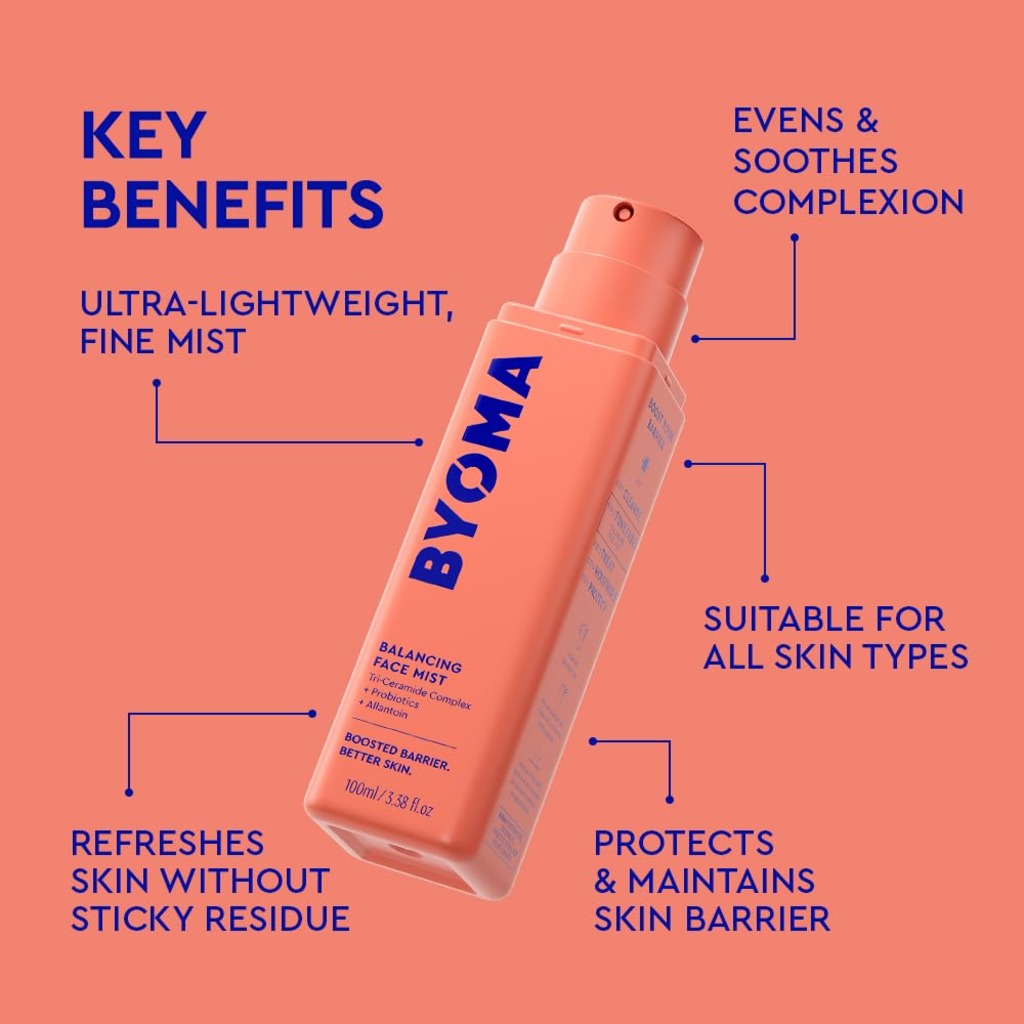 Byoma Balancing Face Mist 100ml pH Balanced Toner Spray with Ceramides Probiotics and Allantoin Alcohol Free Soothing Facial Skin Care - Damaged Box