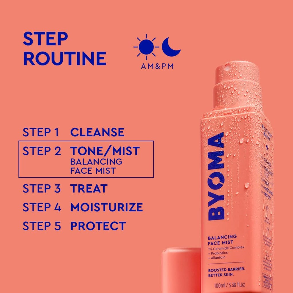 Byoma Balancing Face Mist 100ml pH Balanced Toner Spray with Ceramides Probiotics and Allantoin Alcohol Free Soothing Facial Skin Care - Damaged Box