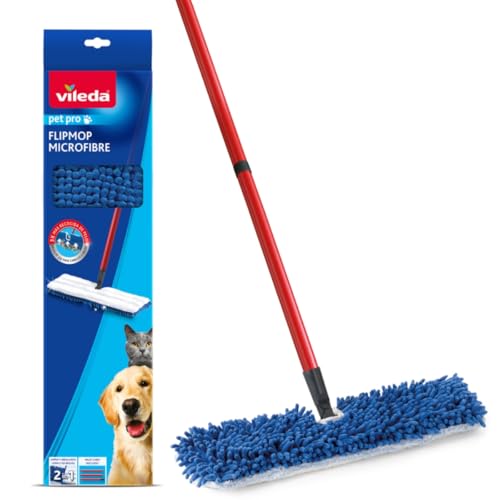 Vileda Pet Pro Microfibre Flip Mop Two-Sided Floor Cleaner for Pet Hair Wet and Dry Use Machine Washable Replacement Head Refill 169956 - Damaged Box