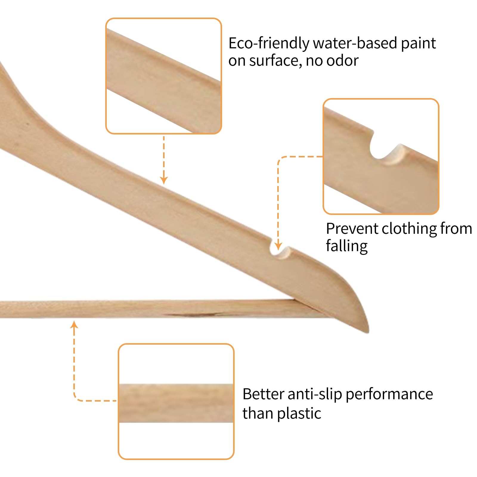 Bargain Factory Wooden Coat Hangers Pack of 20 Natural Wood Suit Hangers with 360 Degree Swivel Hook Trouser Bar and Shoulder Notches