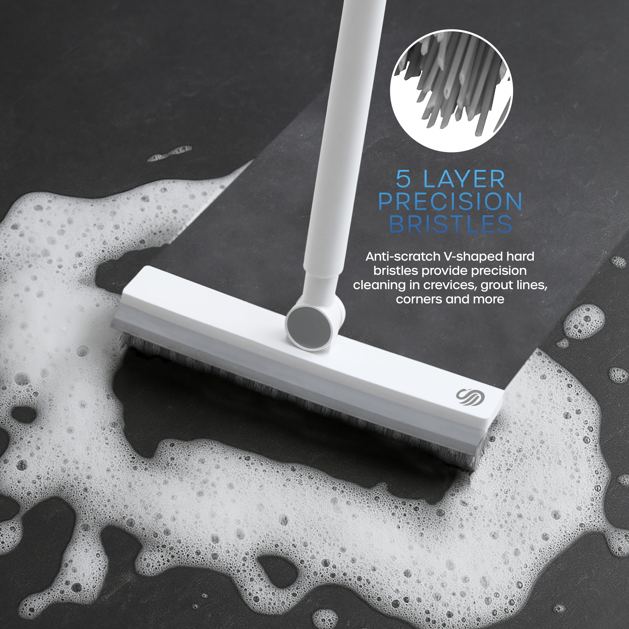 Swan Elevate Angled Floor Scrubbing Brush with Squeegee 180 Degree Pivoting Head 5 Layer Stiff Bristles for Bathroom Patio and Tiles - Damaged Box