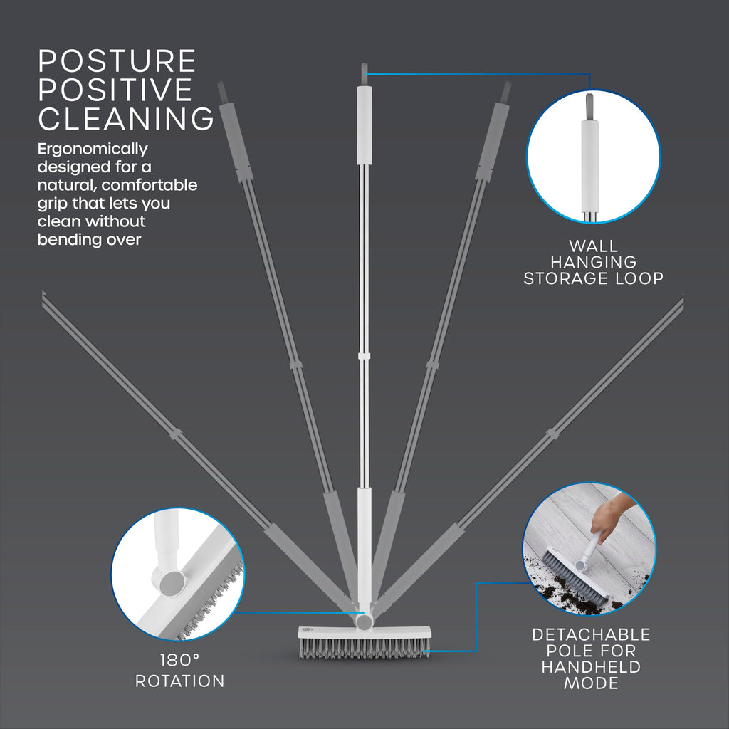 Swan Elevate Angled Floor Scrubbing Brush with Squeegee 180 Degree Pivoting Head 5 Layer Stiff Bristles for Bathroom Patio and Tiles - Damaged Box