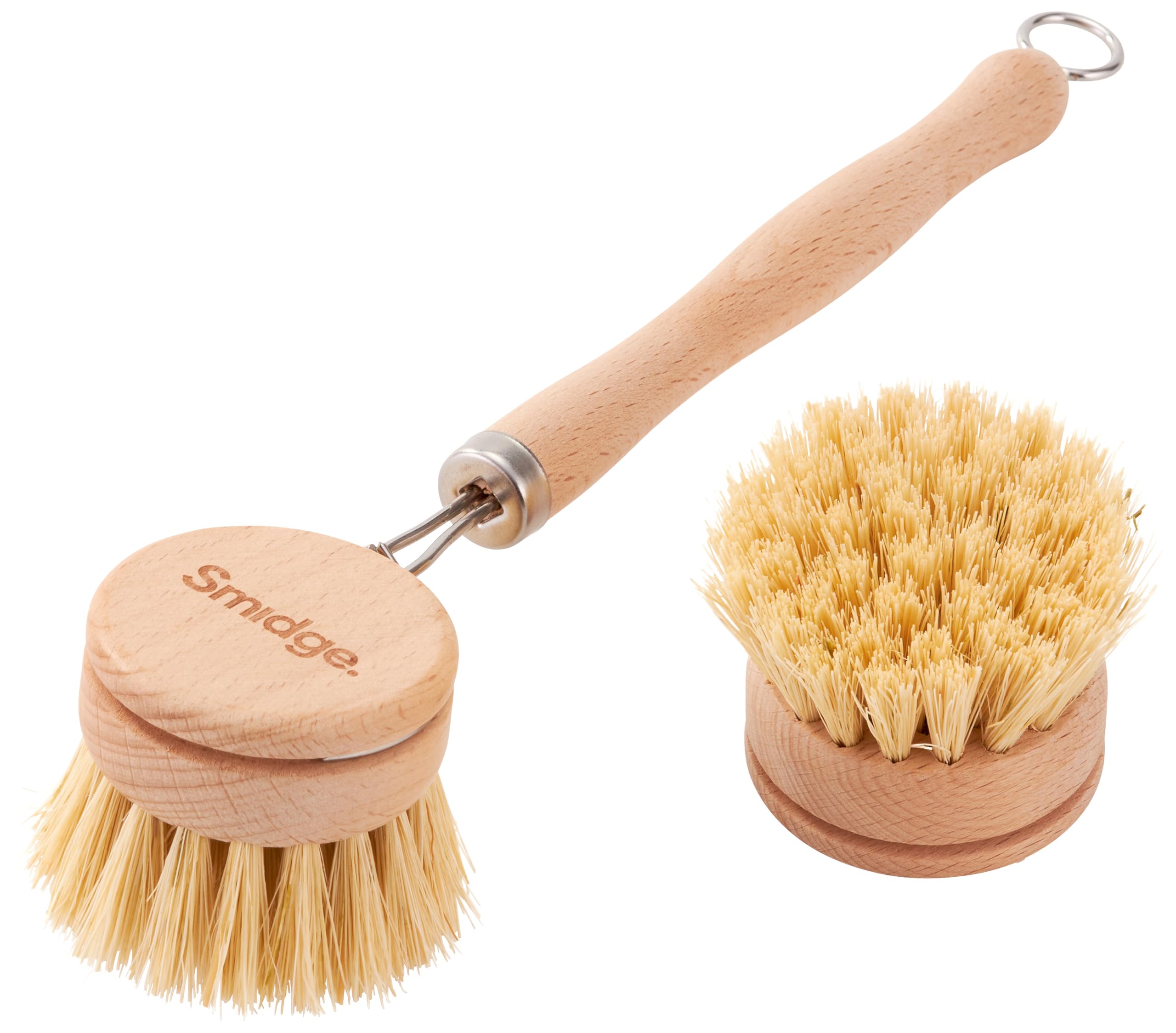 Smidge Natural Beechwood Large Bottle Brush Long Handle Wooden Dish Scrubber for Washing Up Water Bottles and Glassware
