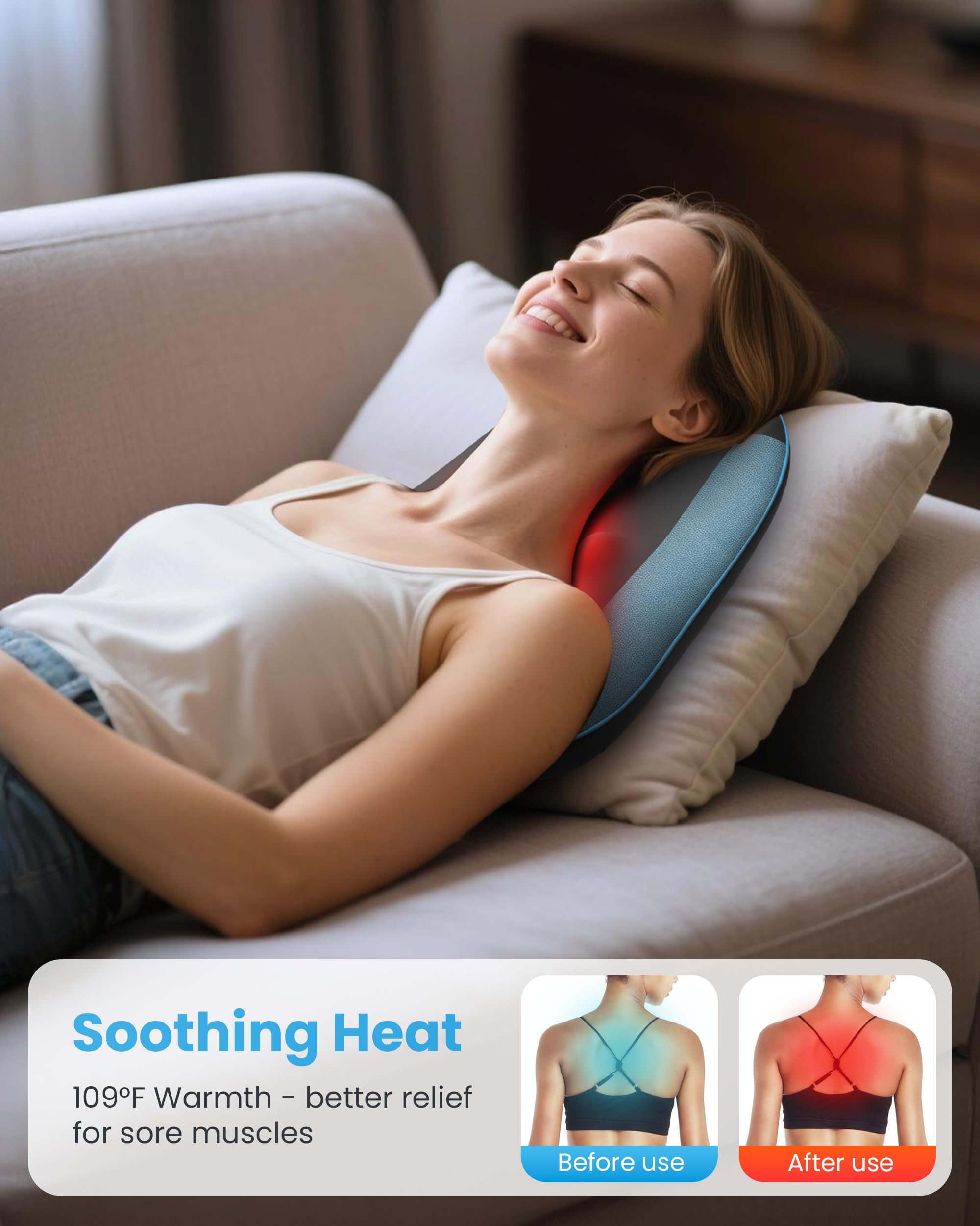 Comfier Cordless Back Massager with Heat Shiatsu Neck and Shoulder Massage Pillow Rechargeable Portable Support Cushion for Pain Relief - Very Good