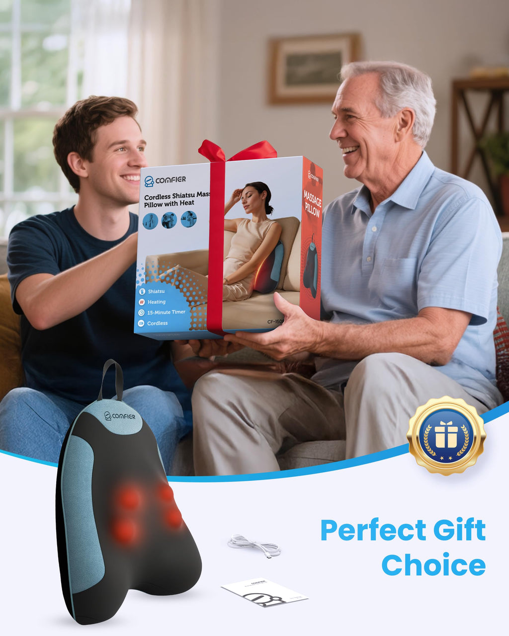 Comfier Cordless Back Massager with Heat Shiatsu Neck and Shoulder Massage Pillow Rechargeable Portable Support Cushion for Pain Relief - Very Good