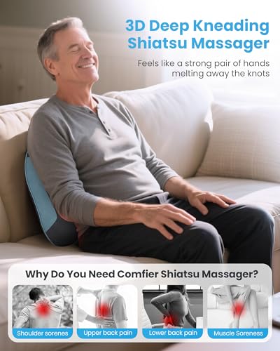 Comfier Cordless Back Massager with Heat Shiatsu Neck and Shoulder Massage Pillow Rechargeable Portable Support Cushion for Pain Relief - Very Good