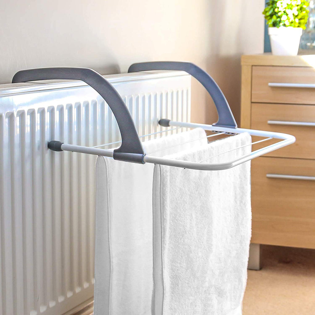 Rainberg 5 Bar Radiator Clothes Airer Rack, Foldable Clothes Airer with Adjustable Arms, Laundry Dryers Clothes, Hanging Drying Rack Airer (Pack of 2) - Like New