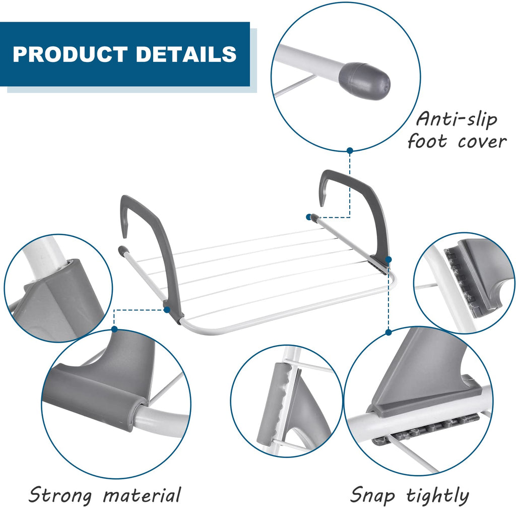 Rainberg 5 Bar Radiator Clothes Airer Rack, Foldable Clothes Airer with Adjustable Arms, Laundry Dryers Clothes, Hanging Drying Rack Airer (Pack of 2) - Like New