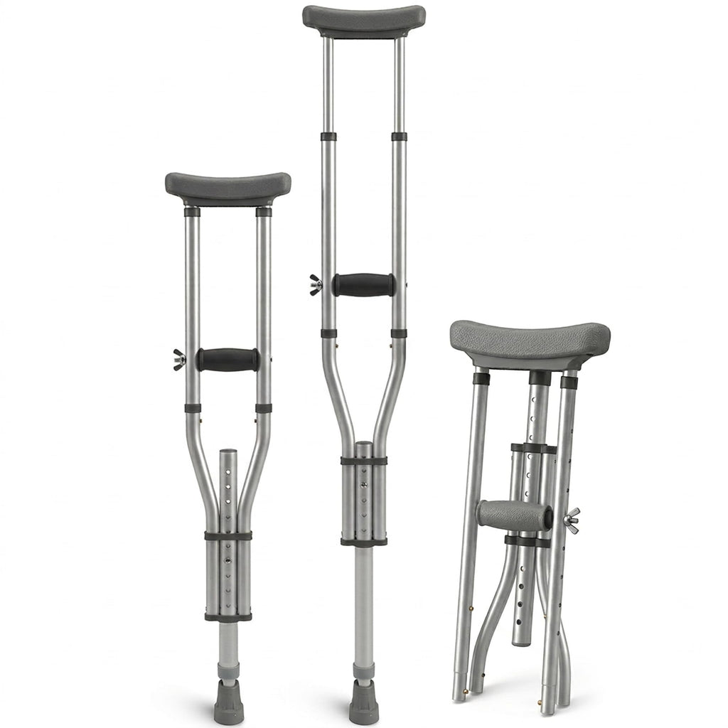 Drive Devilbiss Aluminium Underarm Crutches Youth Size 4ft 6in to 5ft 2in Adjustable Lightweight Walking Aids Pair - Very Good