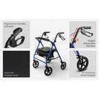 Aidapt Folding Rollator Walker with Padded Seat Steel Frame 8 Inch Puncture Proof Wheels Adjustable Handles and Shopping Bag Walking Aid - Like New