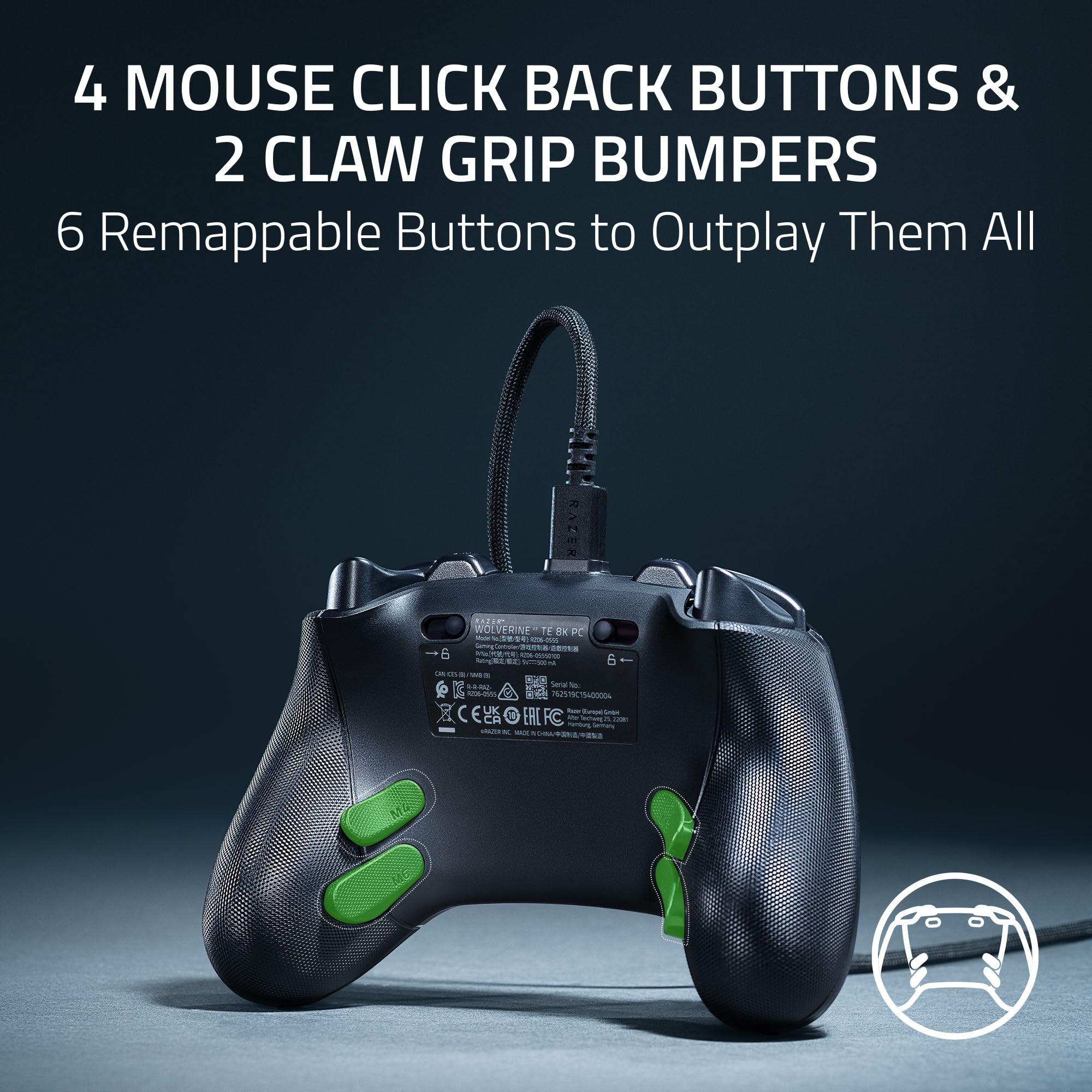 Razer Wolverine V3 Tournament Edition 8K PC - Wired Esports Controller for PC (8K Hz HyperPolling, TMR Thumbsticks with Swappable Caps, 4 Mouse Click Back Buttons & 2 Claw Grip Bumpers) Black - Like New