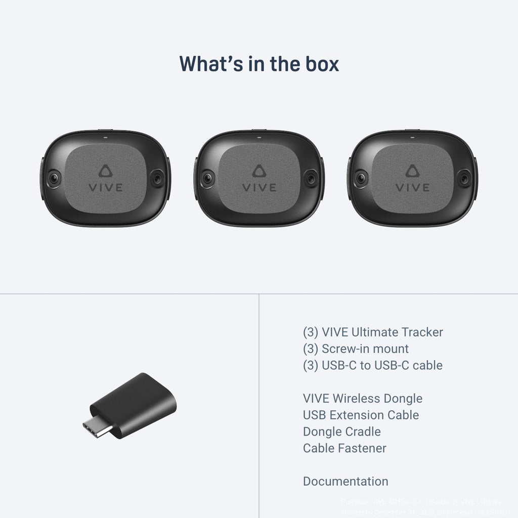 HTC VIVE Ultimate Tracker, 3 Trackers + 1 Dongle - Full-Body Tracking for VR - Like New
