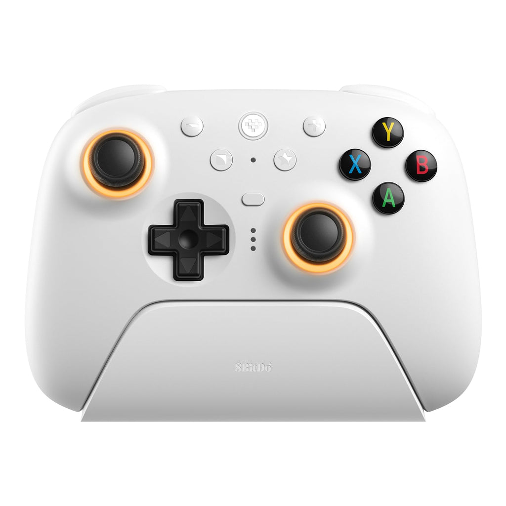 8Bitdo Ultimate 2 Wireless Controller for Windows & Android, Gaming Controller with TMR Joysticks, Switchable Hall Effect/Tactile Triggers, Motion Control, RGB Fire Ring, 8Speed Wireless Tech, White - Like New