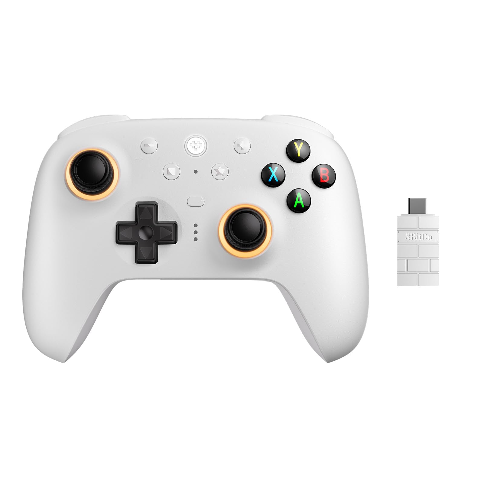 8Bitdo Ultimate 2 Wireless Controller for Windows & Android, Gaming Controller with TMR Joysticks, Switchable Hall Effect/Tactile Triggers, Motion Control, RGB Fire Ring, 8Speed Wireless Tech, White - Like New