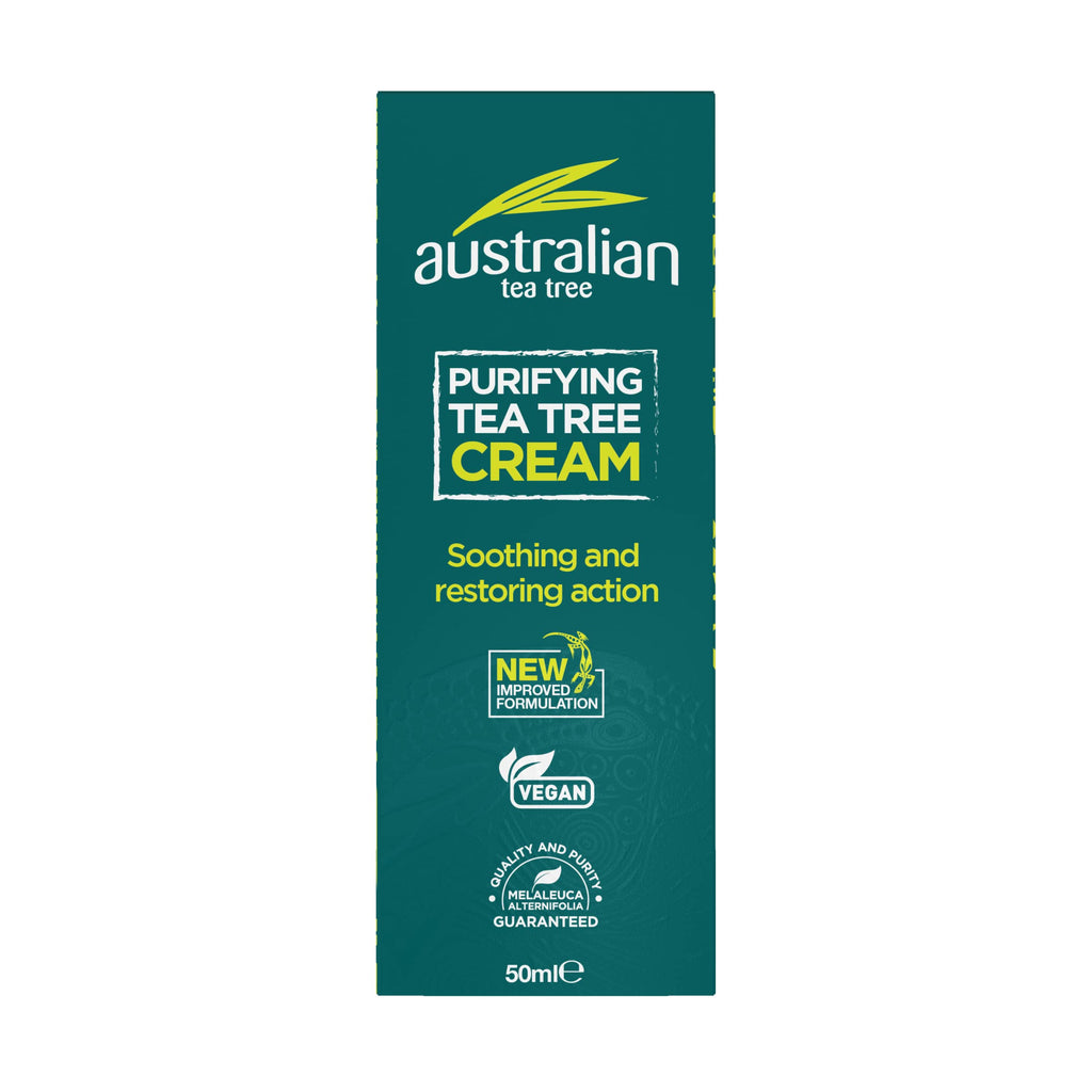 Australian Tea Tree Purifying Cream 50ml Soothing Natural Vegan Skincare SLS and Paraben Free Antiseptic Moisturiser - Damaged Box
