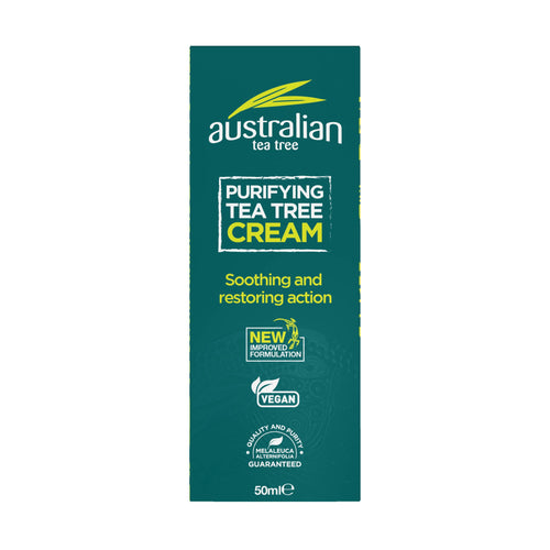 Australian Tea Tree Purifying Cream 50ml Soothing Natural Vegan Skincare SLS and Paraben Free Antiseptic Moisturiser - Damaged Box