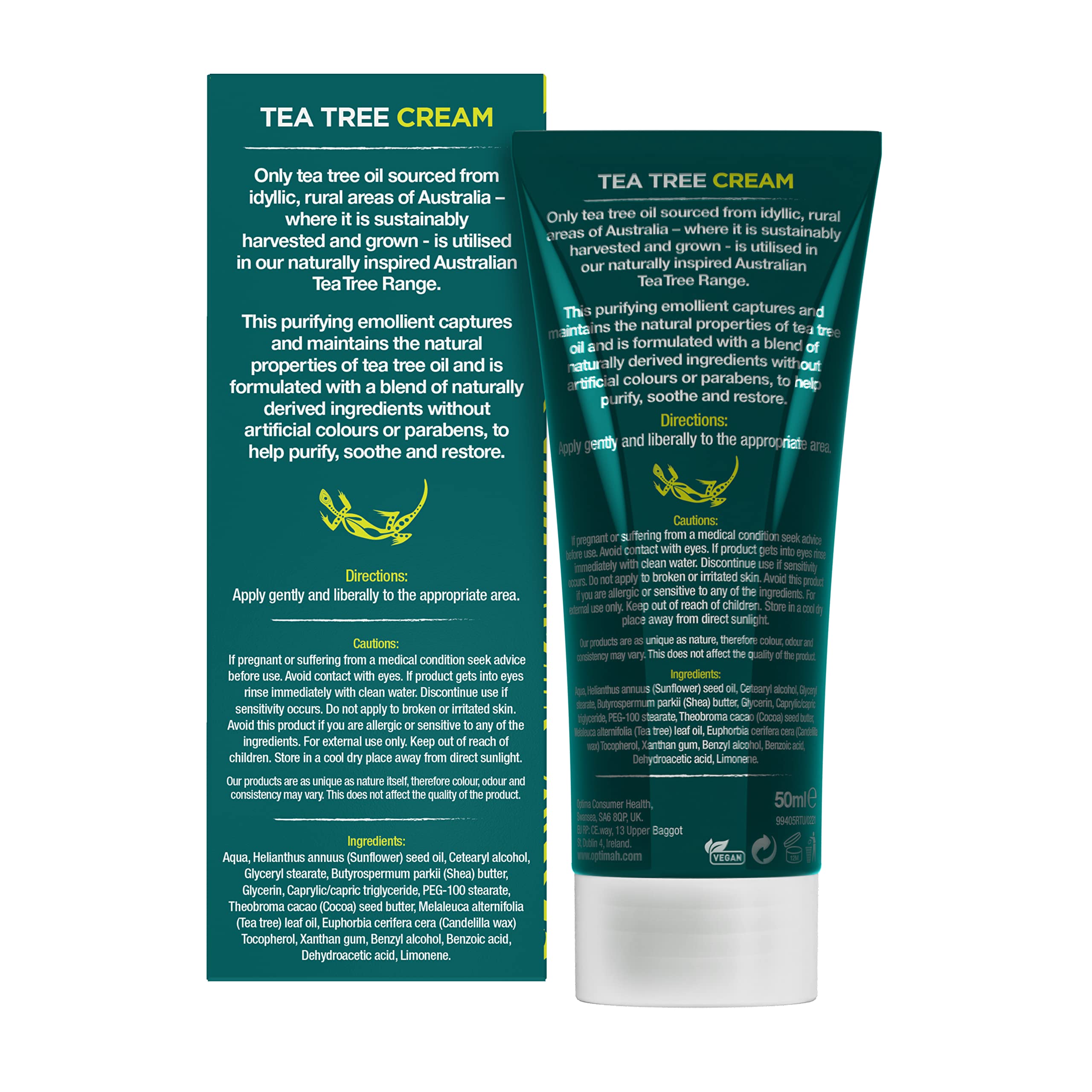 Australian Tea Tree Purifying Cream 50ml Soothing Natural Vegan Skincare SLS and Paraben Free Antiseptic Moisturiser - Damaged Box