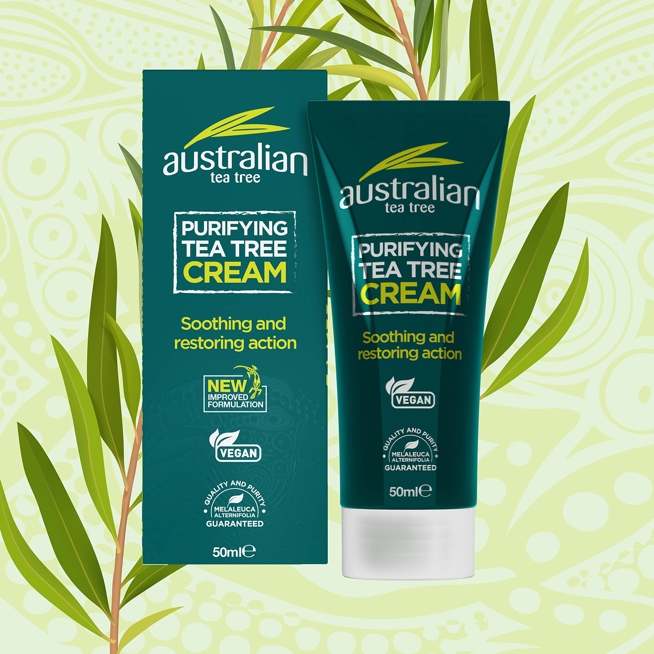 Australian Tea Tree Purifying Cream 50ml Soothing Natural Vegan Skincare SLS and Paraben Free Antiseptic Moisturiser - Damaged Box