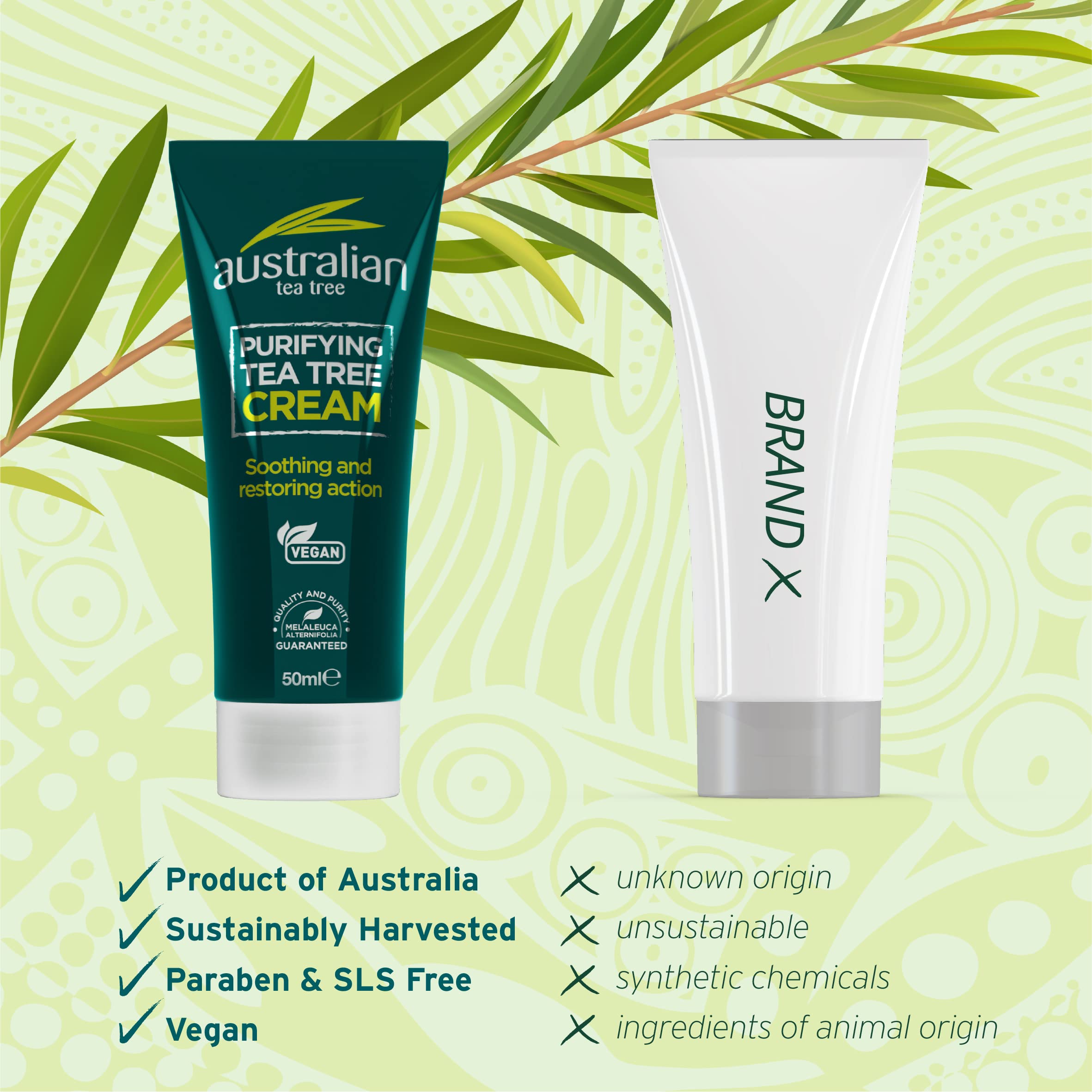 Australian Tea Tree Purifying Cream 50ml Soothing Natural Vegan Skincare SLS and Paraben Free Antiseptic Moisturiser - Damaged Box