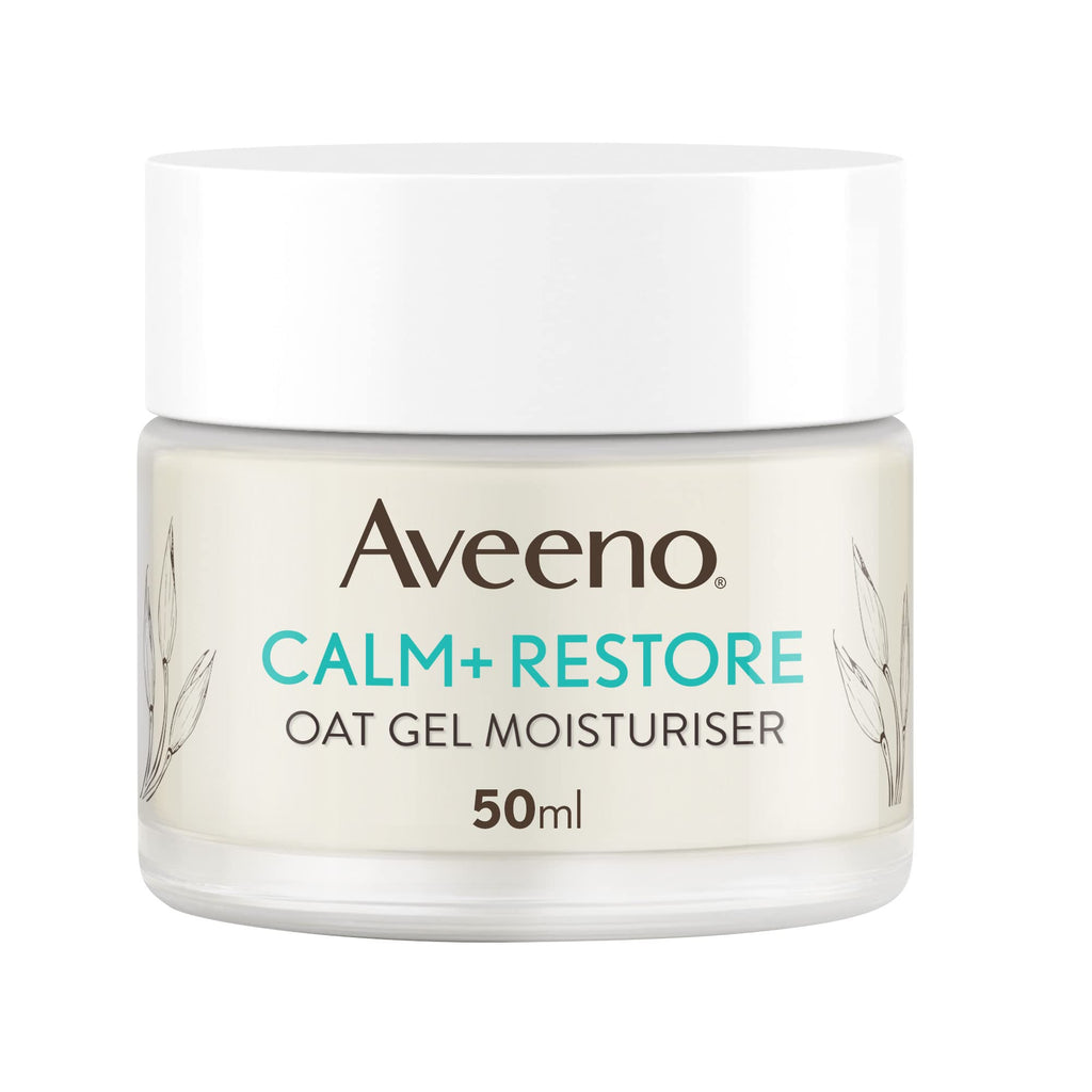 Aveeno Face Calm and Restore Oat Gel Moisturiser 50ml - Soothing Facial Day Cream for Sensitive Skin - Fragrance Free Skin Barrier Repair - Damaged Box