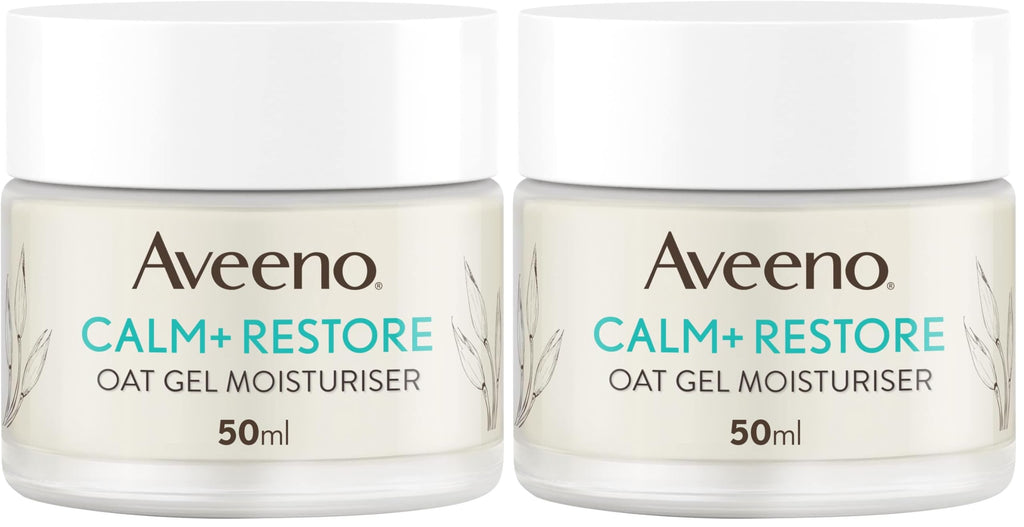 Aveeno Face Calm and Restore Oat Gel Moisturiser 50ml - Soothing Facial Day Cream for Sensitive Skin - Fragrance Free Skin Barrier Repair - Damaged Box