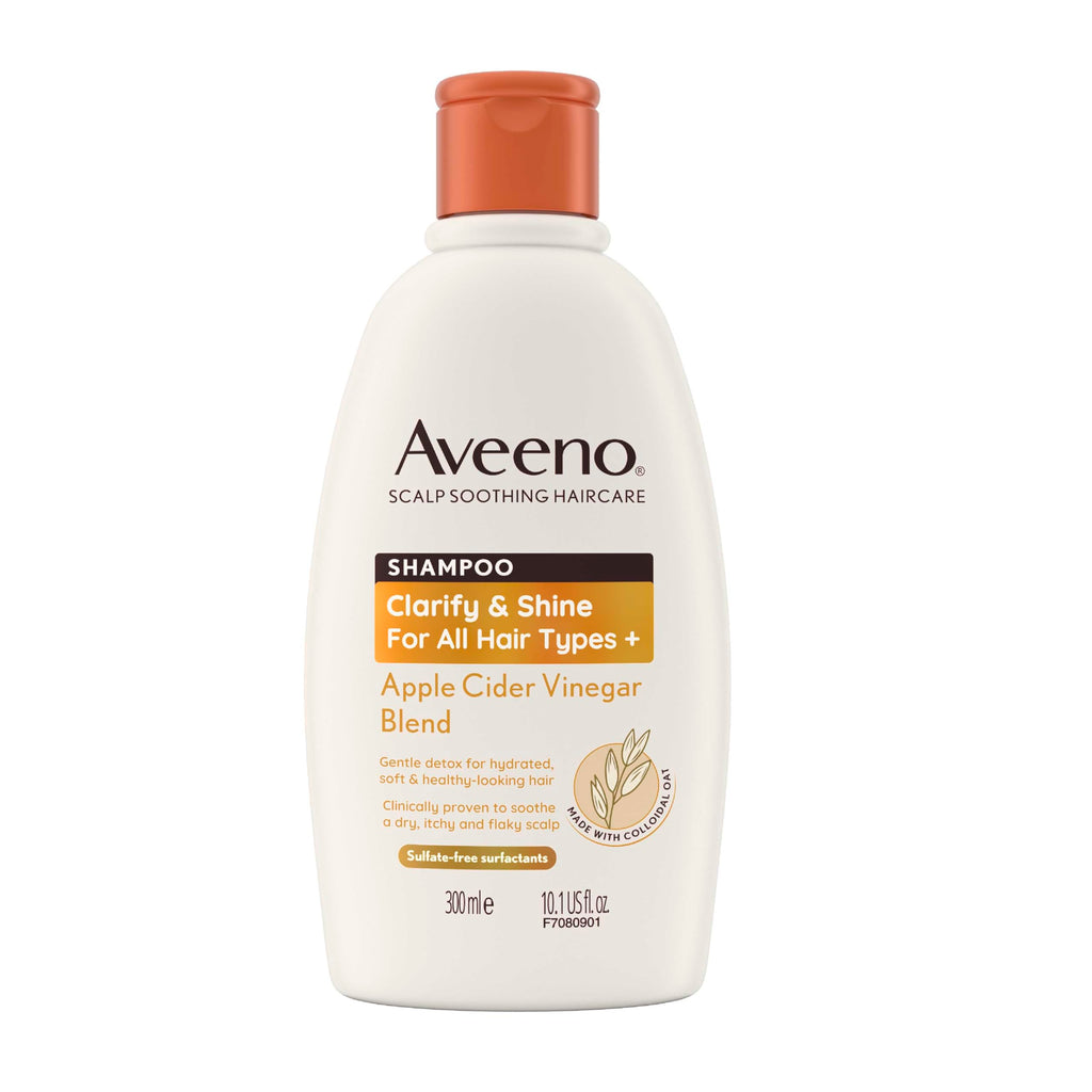 Aveeno Scalp Soothing Clarify and Shine Shampoo Apple Cider Vinegar Blend 300ml for Oily Dull Hair and Itchy Flaky Scalp Sulfate Free - Damaged Box