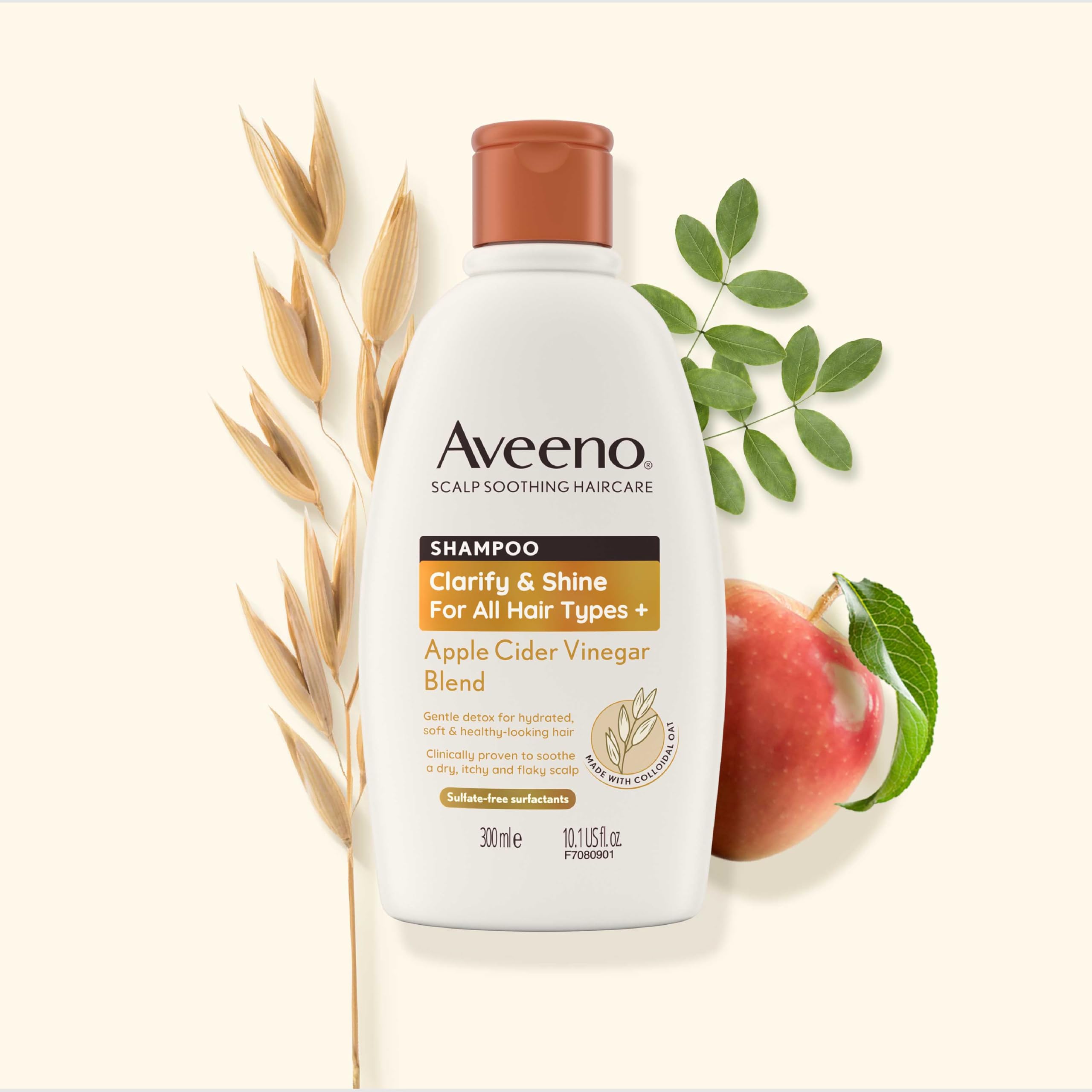 Aveeno Scalp Soothing Clarify and Shine Shampoo Apple Cider Vinegar Blend 300ml for Oily Dull Hair and Itchy Flaky Scalp Sulfate Free - Damaged Box