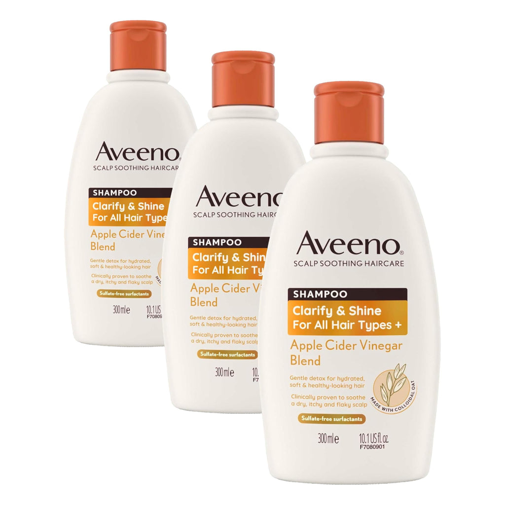 Aveeno Scalp Soothing Clarify and Shine Shampoo Apple Cider Vinegar Blend 300ml for Oily Dull Hair and Itchy Flaky Scalp Sulfate Free - Damaged Box