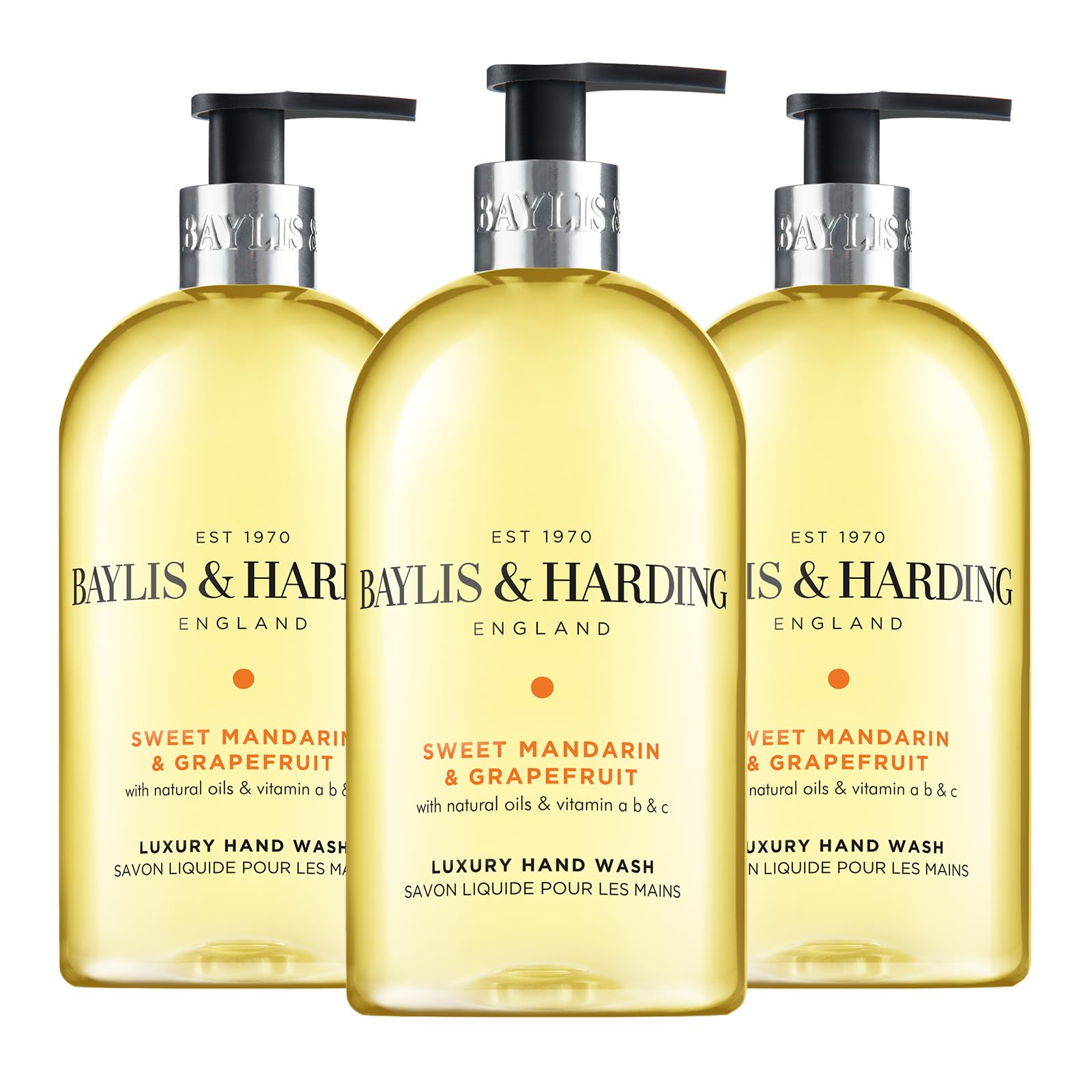 Baylis & Harding Sweet Mandarin & Grapefruit Hand Wash – 3 x 500ml – Vegan Friendly Hand Soap Bulk Pack