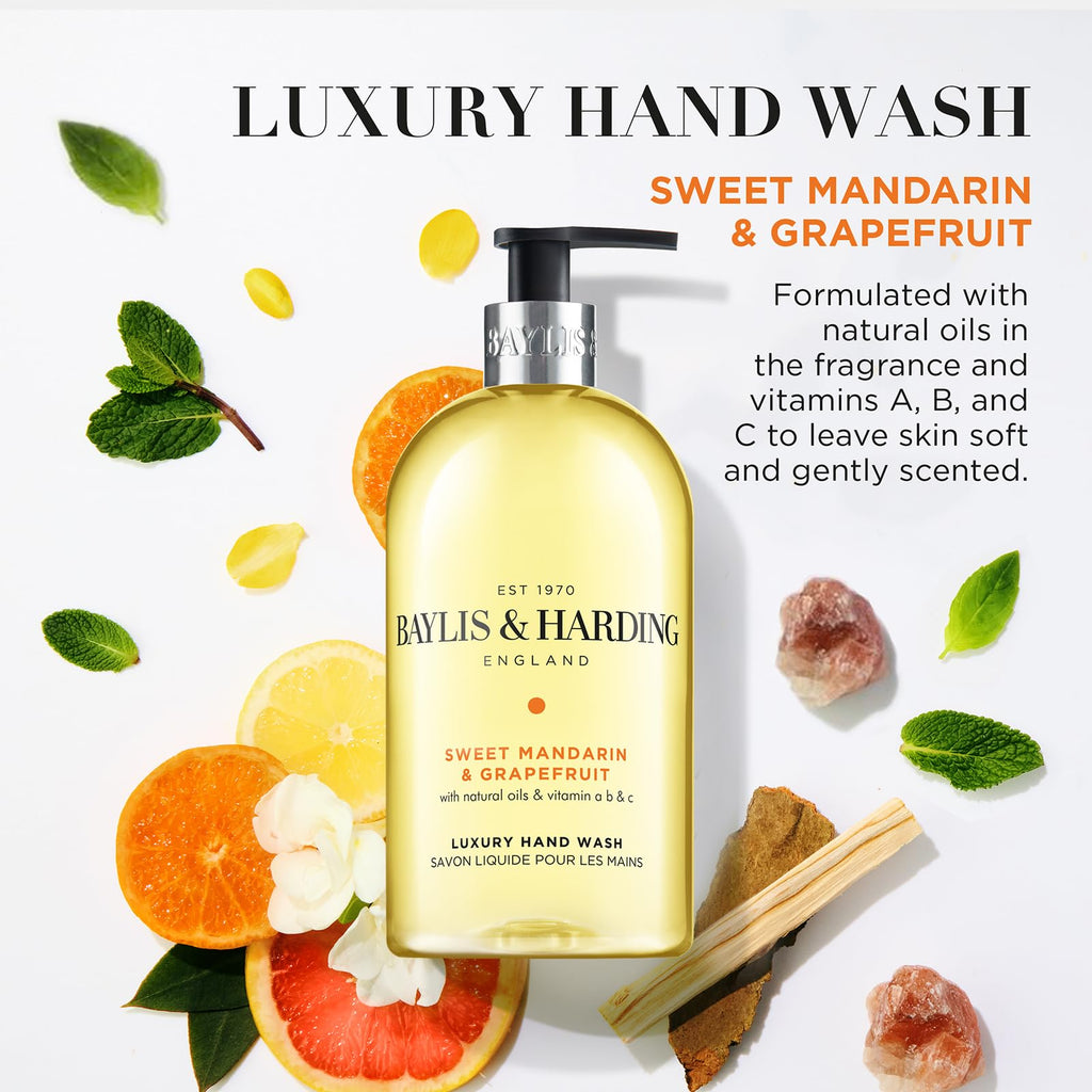 Baylis & Harding Sweet Mandarin & Grapefruit Hand Wash – 3 x 500ml – Vegan Friendly Hand Soap Bulk Pack