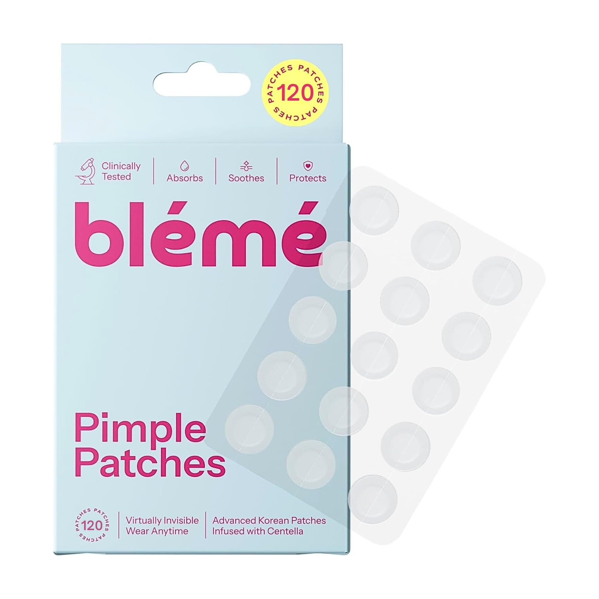 Bl'em'e Pimple Patches - 120 Clear Invisible Ultra-Thin Hydrocolloid Dots - Acne Spot Treatment - Korean Skincare - Damaged Box