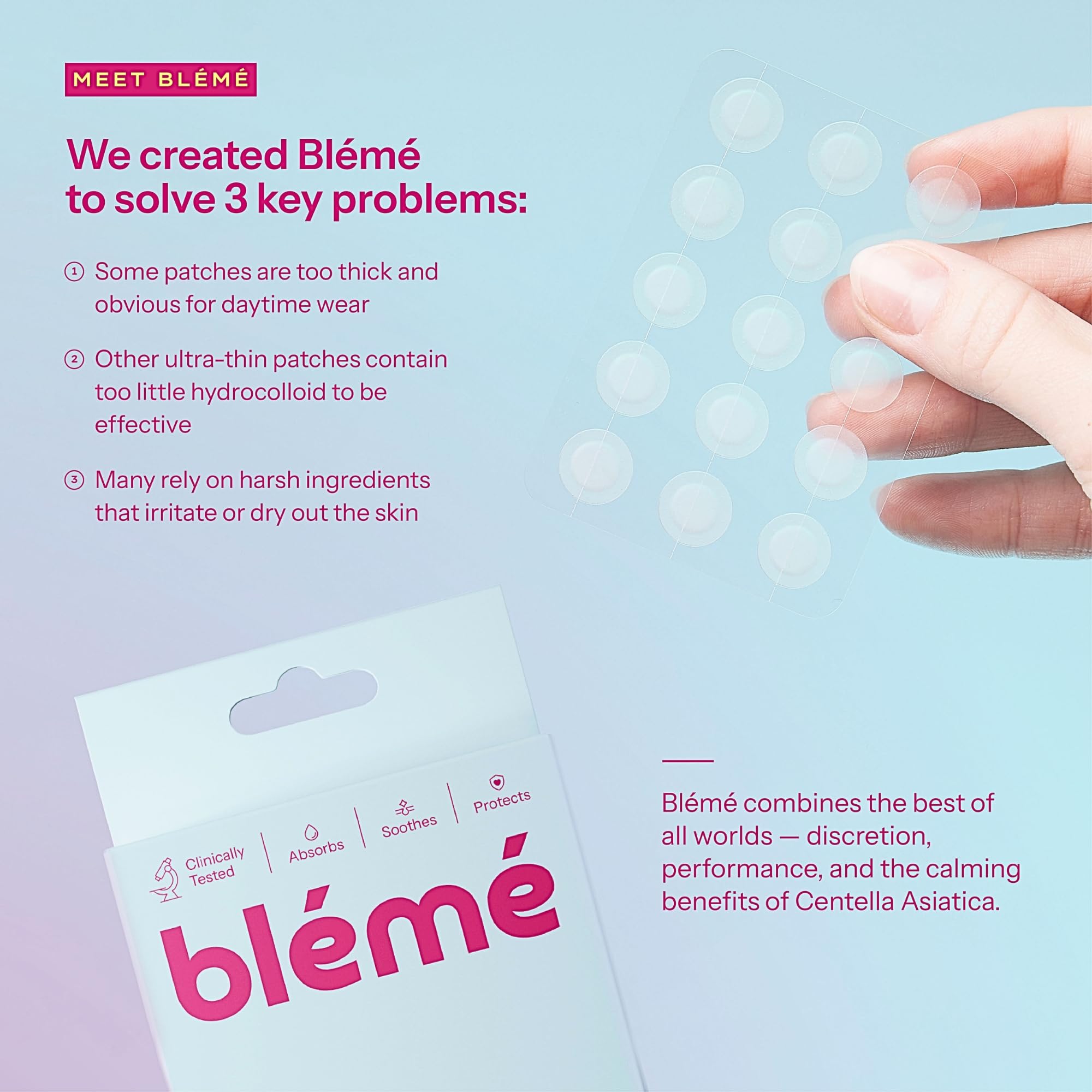 Bl'em'e Pimple Patches - 120 Clear Invisible Ultra-Thin Hydrocolloid Dots - Acne Spot Treatment - Korean Skincare - Damaged Box