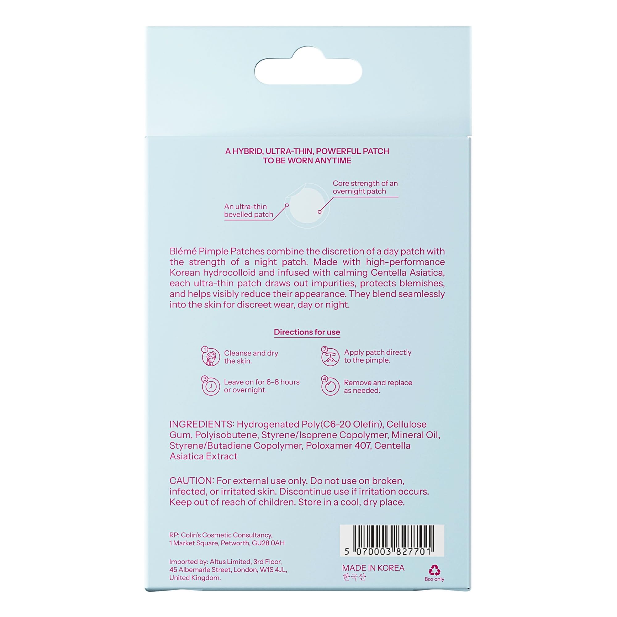 Bl'em'e Pimple Patches - 120 Clear Invisible Ultra-Thin Hydrocolloid Dots - Acne Spot Treatment - Korean Skincare - Damaged Box