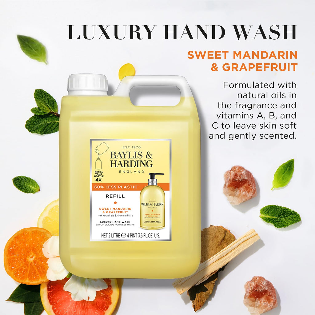 Baylis & Harding Sweet Mandarin & Grapefruit Hand Wash Refill 2L - Vegan Friendly Bulk Pack